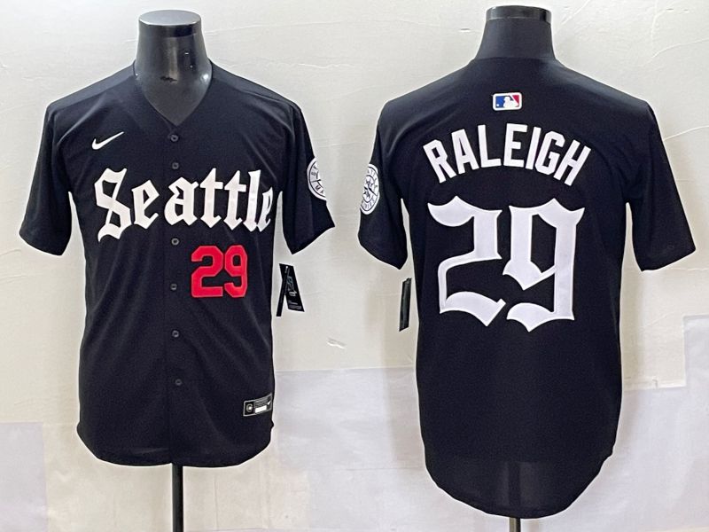 Men 2025 Seattle Mariners 29 Raleigh Black Five generations Joint Name Nike MLB Jersey style 6236